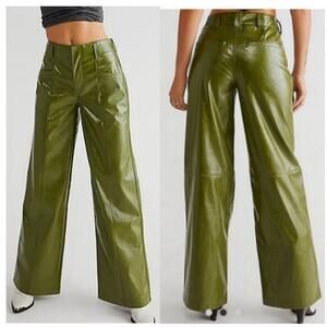 Free People Star-Crossed Lovers Straight-Leg Vegan Faux Leather Wide Leg Pants 0